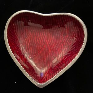 Enameled heart ❤️ shaped metal trinket or candy dish.
